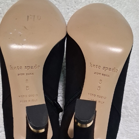 Kate Spade Black Heeled Ankle Boots with Gold Bow - Picture 9 of 11